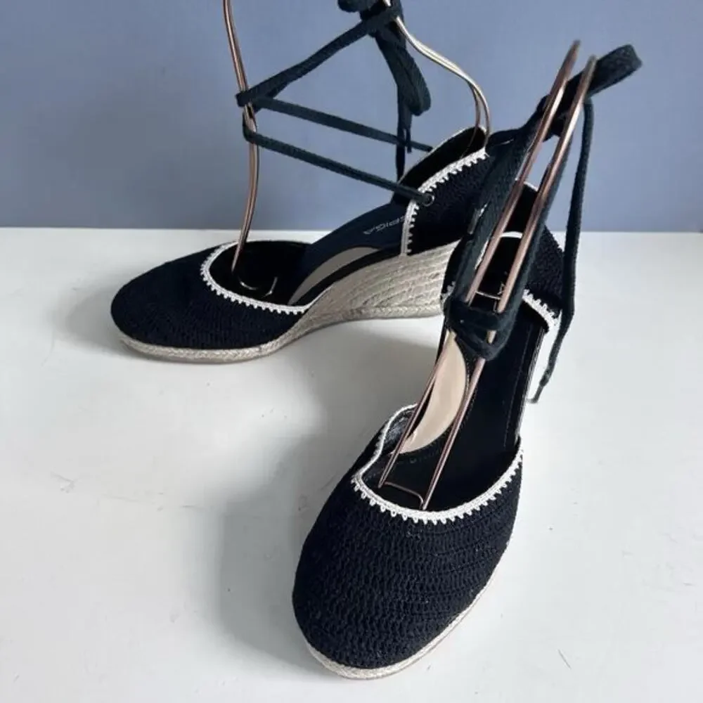 Via Spiga Wedge Sandals Sz 7 Ankle wrap Espadrilles Lenox Crochet Bohemian Siren